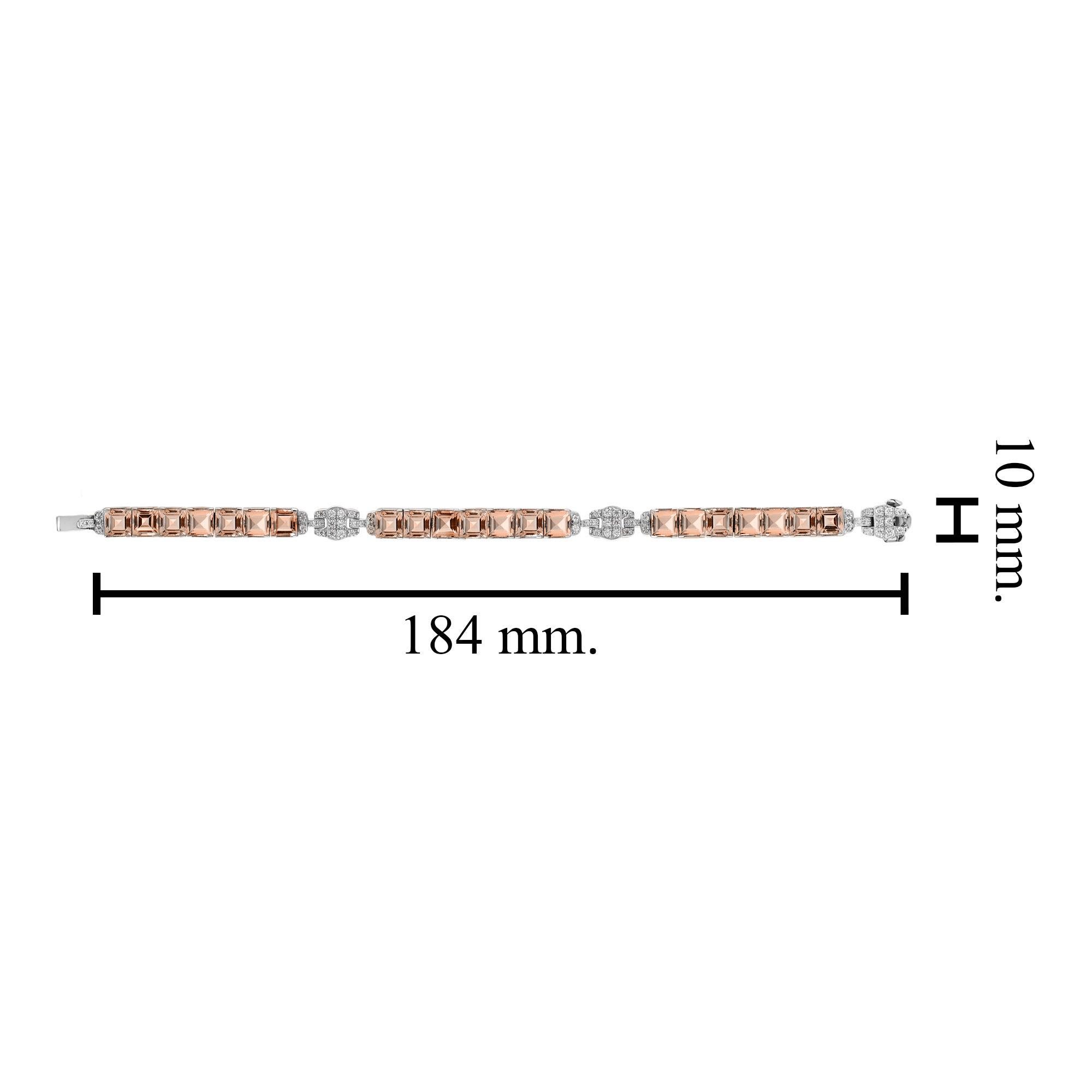 da uomo o donna Bracciale quadrato a forma di principessa con morganite arancione e diamanti in oro bianco in vendita