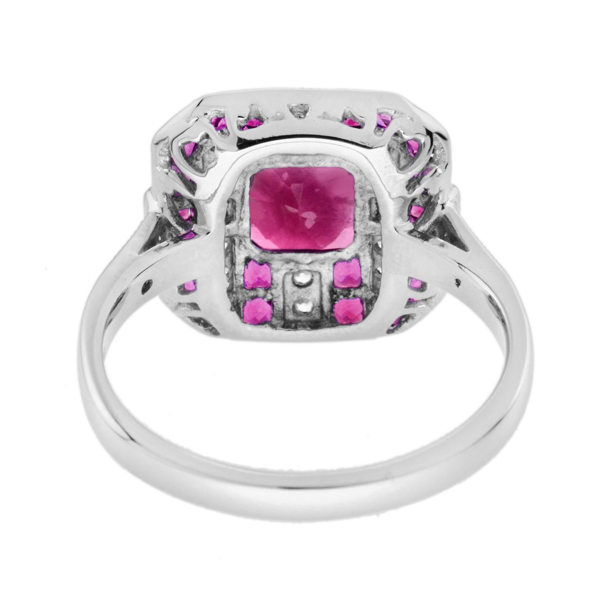 Anello in oro bianco 14 carati con rubino rosa rosso e diamanti in stile Art Déco In condizioni Nuovo in vendita a Oakton, VA