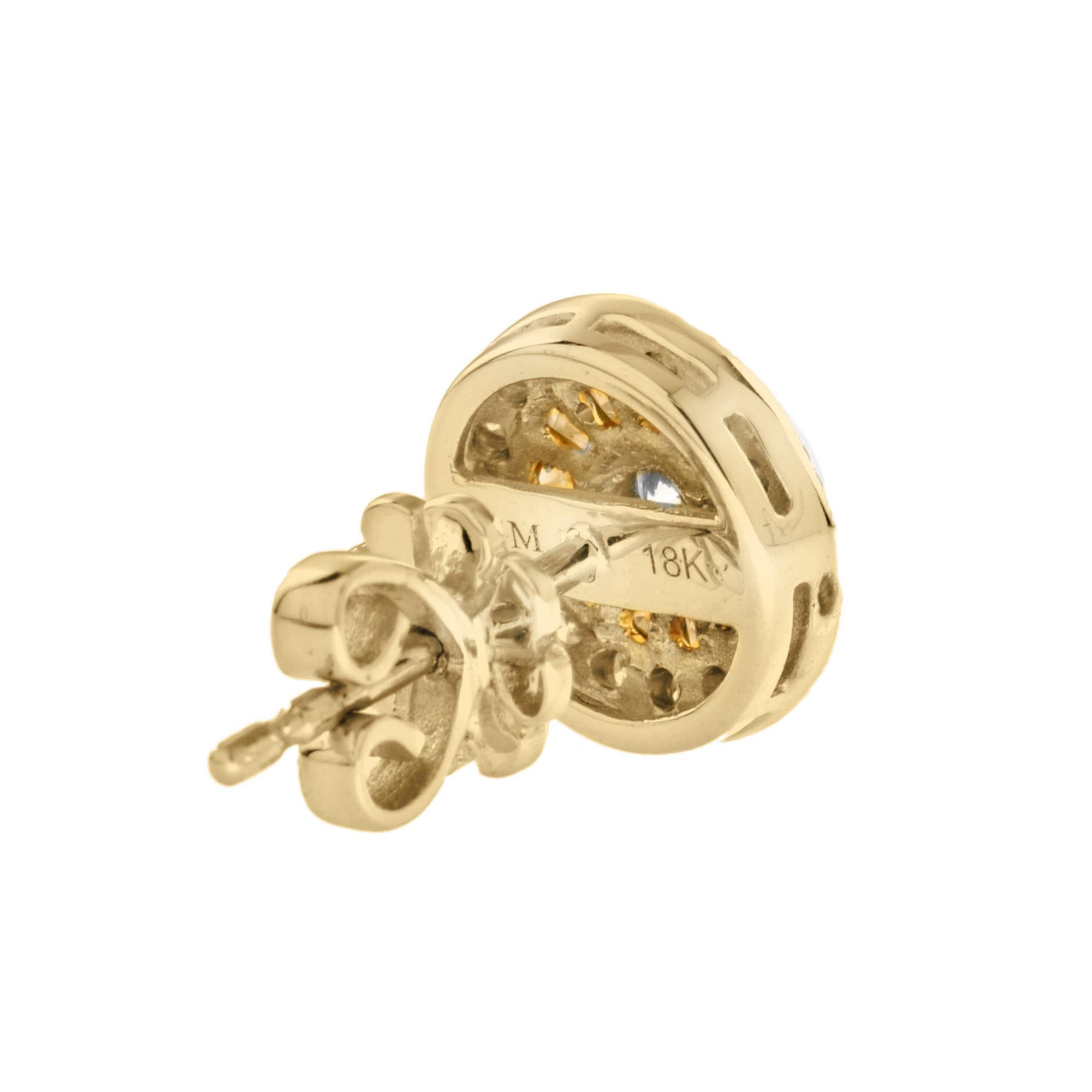 Art Déco Orecchini con diamante e zaffiro arancione in stile Deco Target in oro 14K in vendita