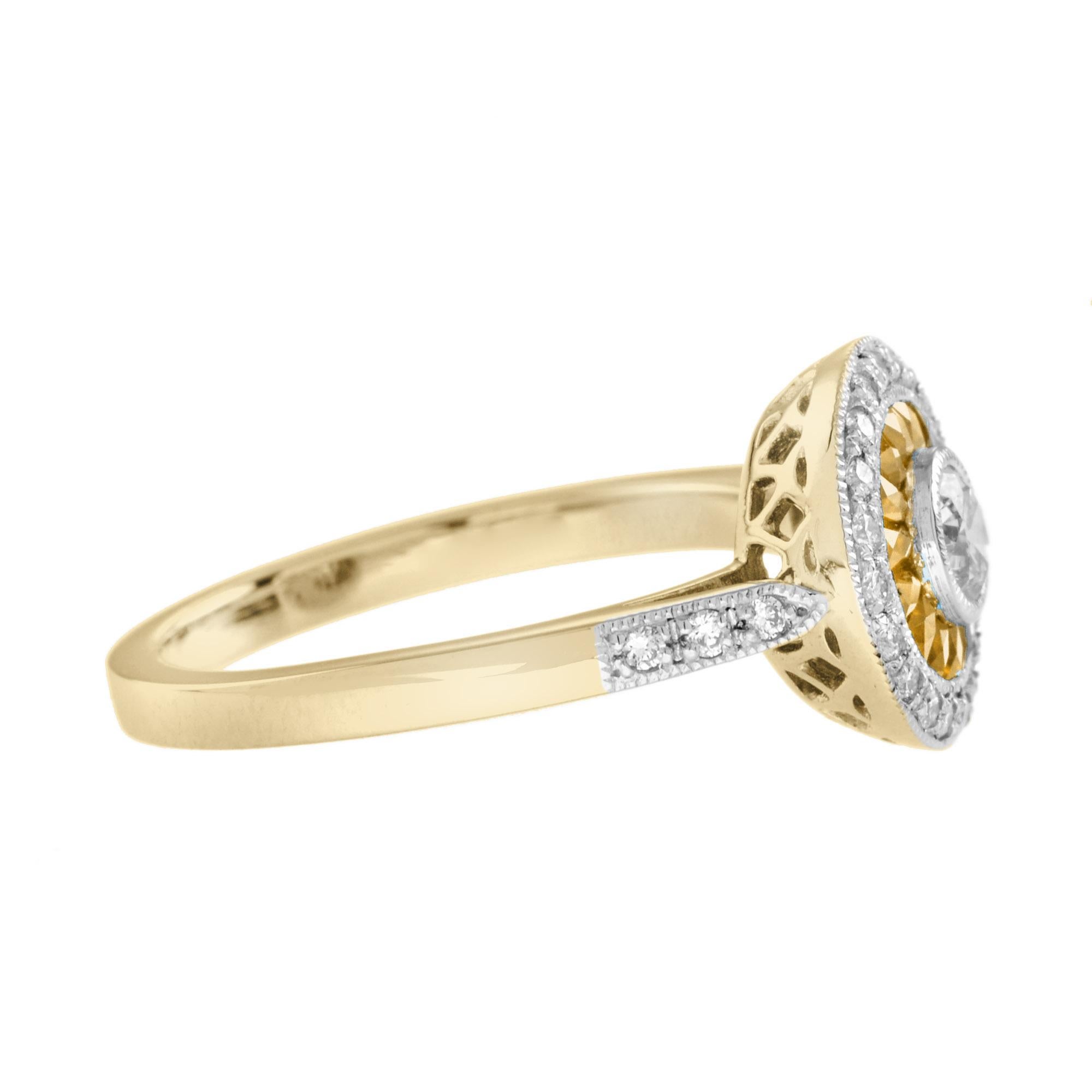 Anello con diamanti e zaffiri arancioni in stile Deco Target in oro 14K In condizioni Nuovo in vendita a Oakton, VA