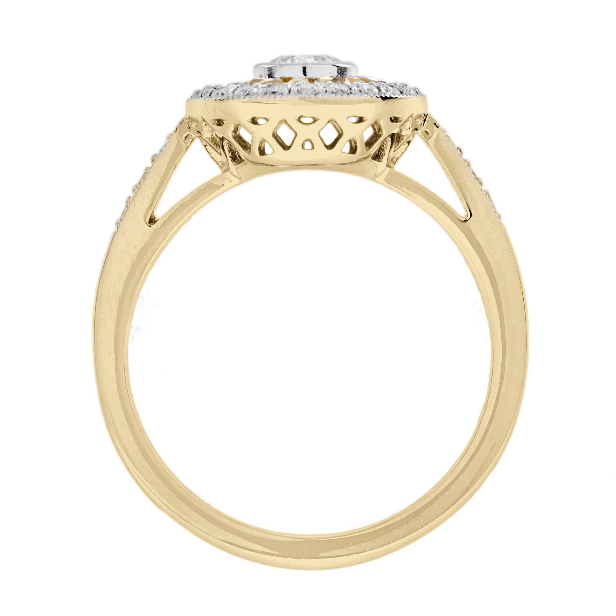 Anello con diamanti e zaffiri arancioni in stile Deco Target in oro 14K in vendita 1