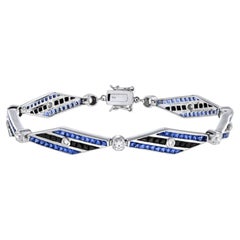 Diamant & blauer Saphir und schwarzer Onyx Art Deco Stil Armband aus 14K Weißgold