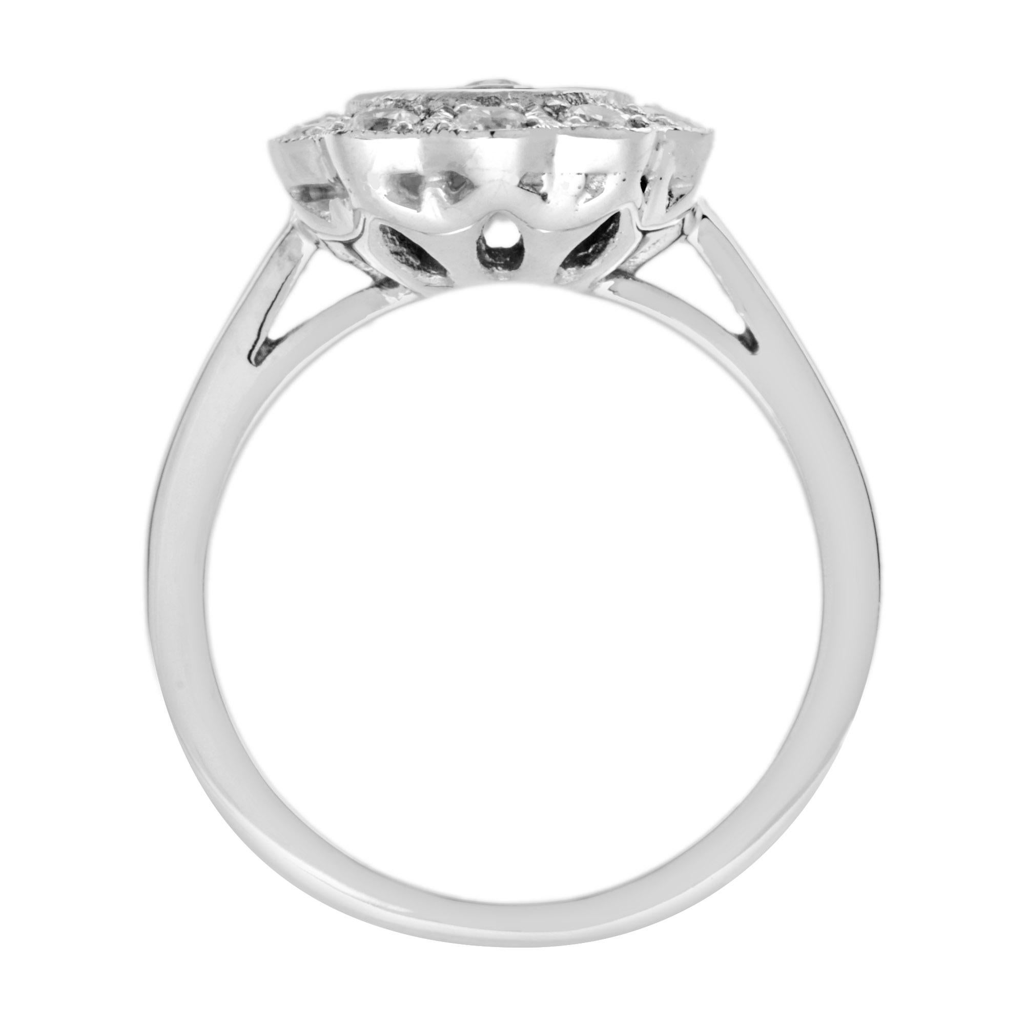 Taglio rotondo Anello con diamante e onice nero in oro bianco 14 carati, stile Vintage Halo in vendita