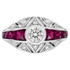 Diamond & Ruby Fancy Cut Vintage Inspired Art Deco Style Bombay White Gold Ring