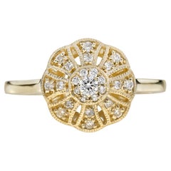 Diamant Vintage Style Floral Cluster 14K Gelbgold Ring