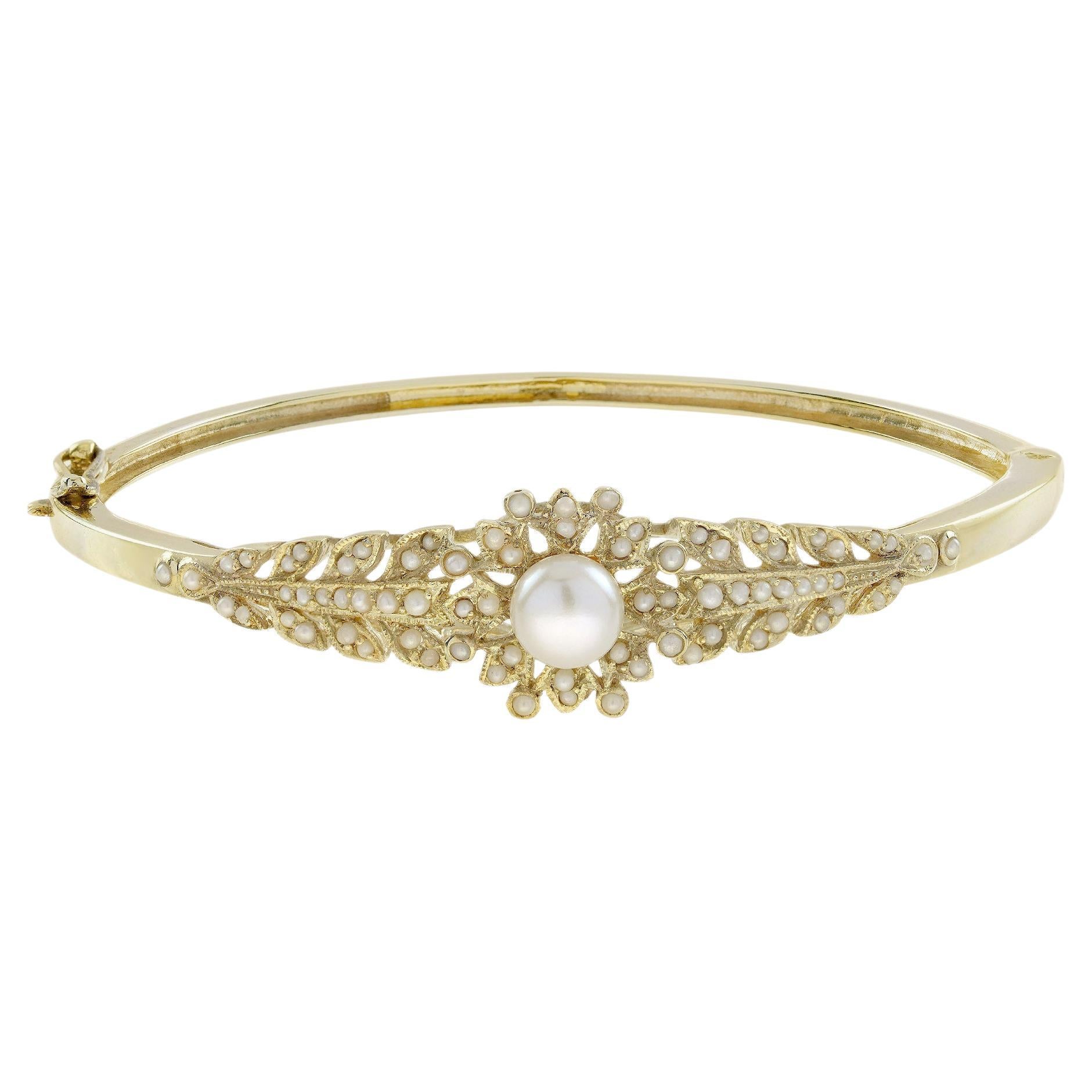Bracciale con perle d'acqua fresca in stile vittoriano in oro giallo 14 carati in vendita