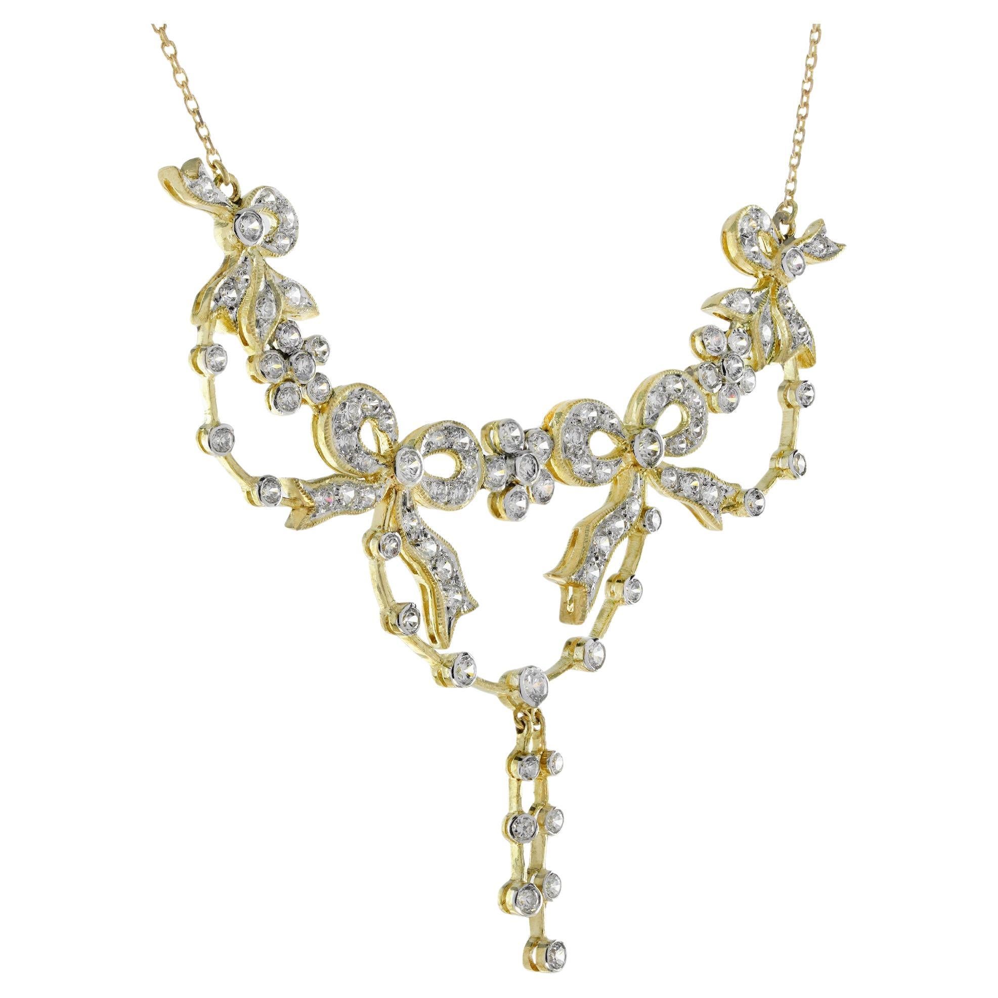Collier à rubans floraux avec diamants de style vintage en vente