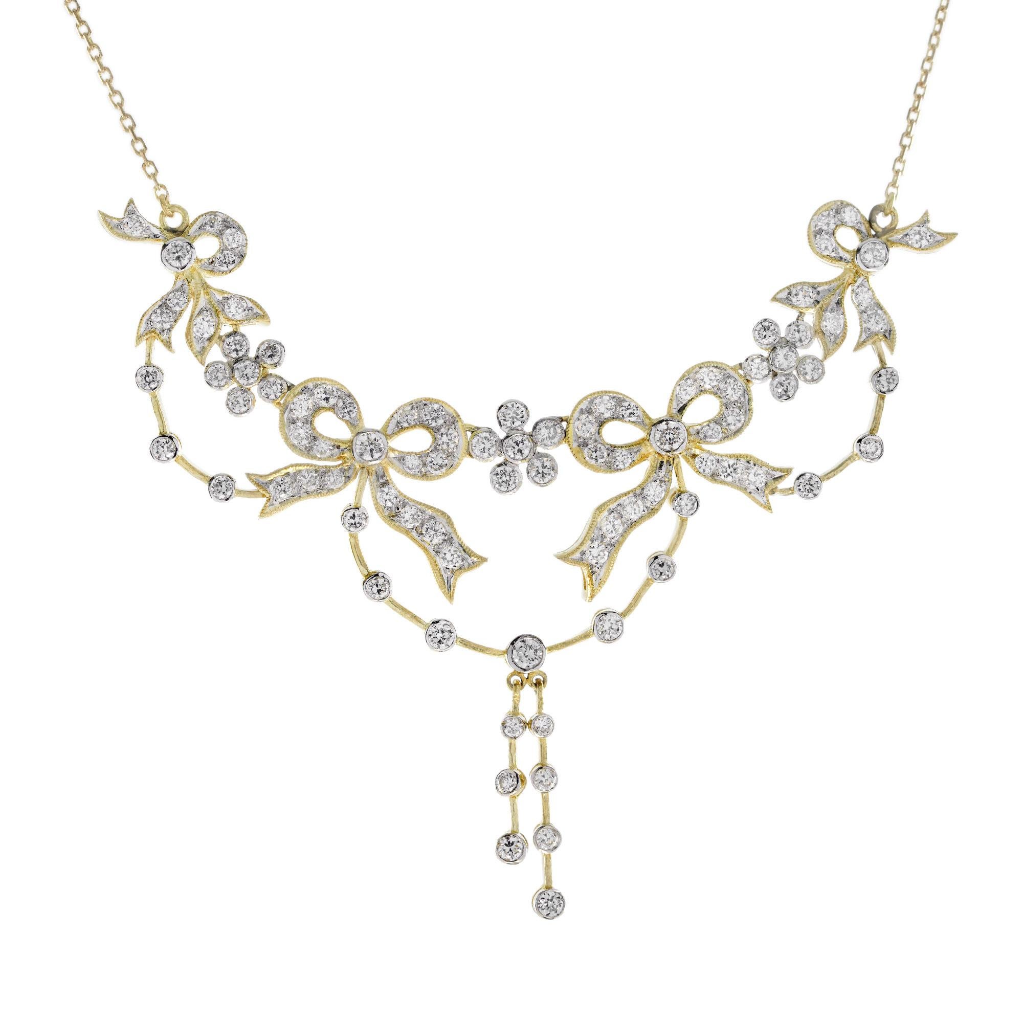 Édouardien Collier à rubans floraux avec diamants de style vintage en vente