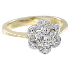 Diamond Vintage Style Floral Cluster Verlobungsring in zwei Tönen Gold