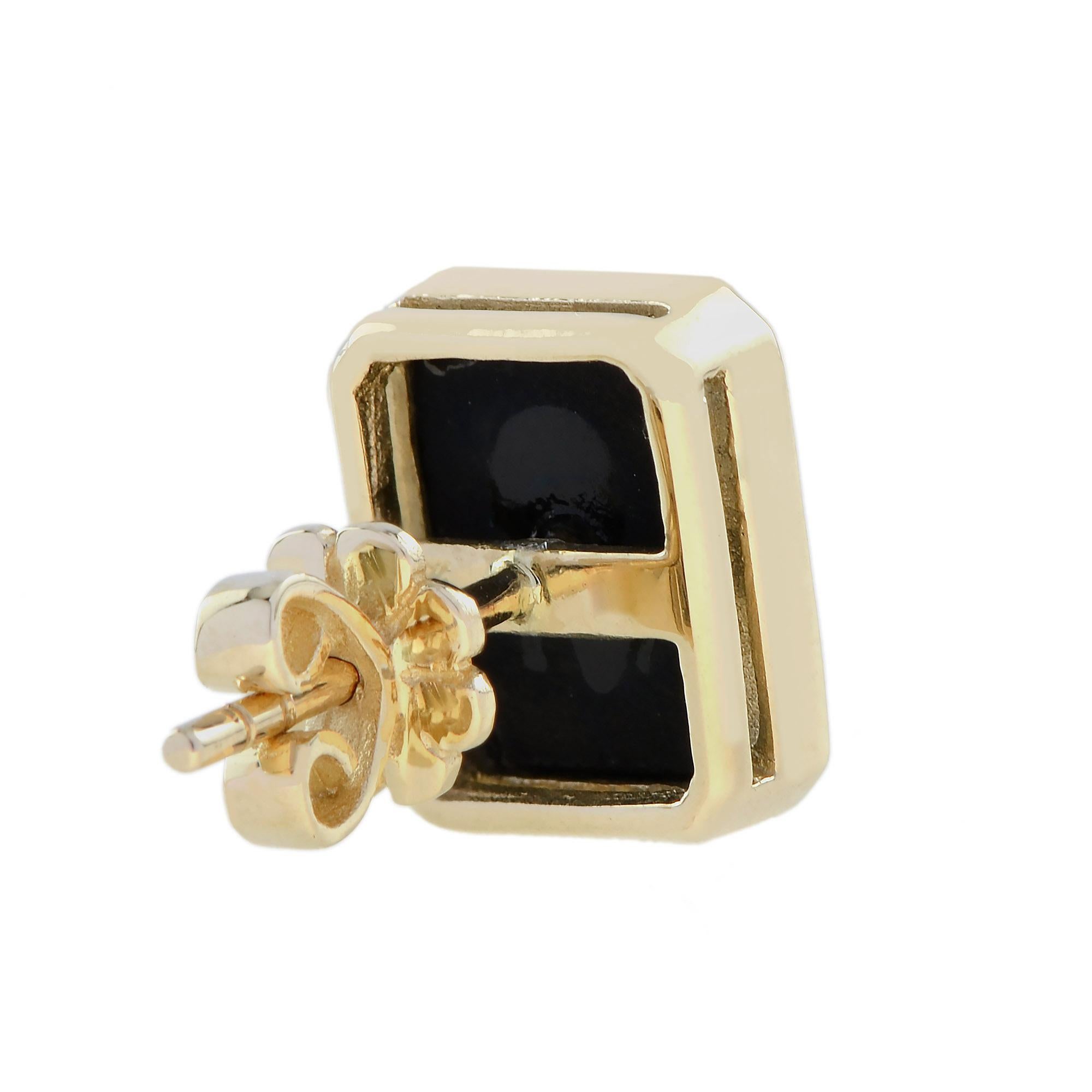 Pendientes Octágono Estilo Art Déco Engastados con Diamantes y Ónice en Nuevo estado para la venta en Oakton, VA