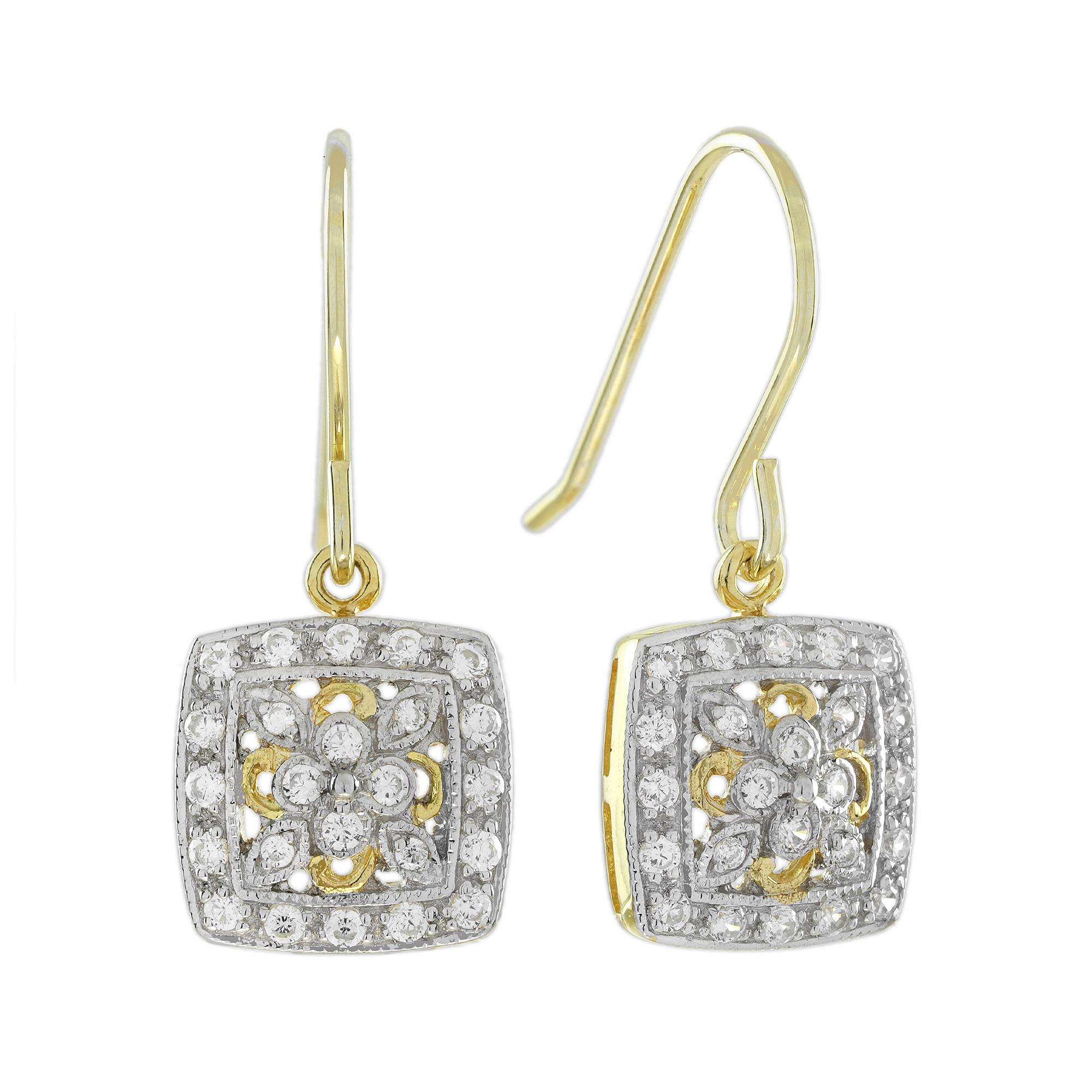 Diamant Vintage Style Floral Cluster Schmuck Set in zwei Tone Gold (Edwardian) im Angebot