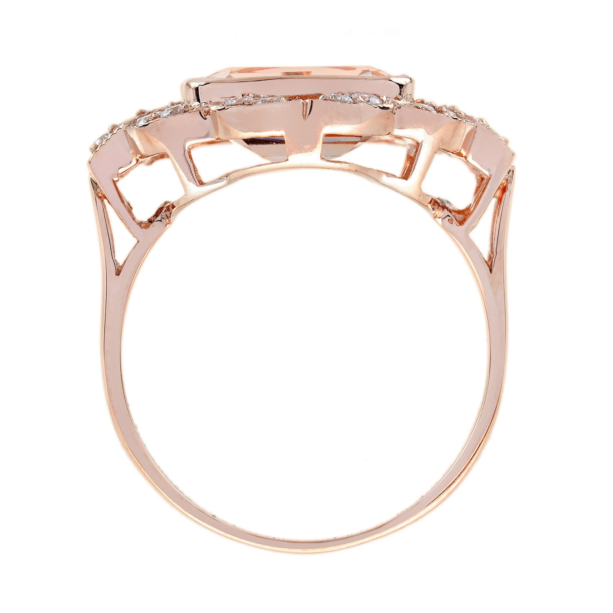 Donna Anello con morganite e diamanti in oro rosa in stile Art Déco in vendita