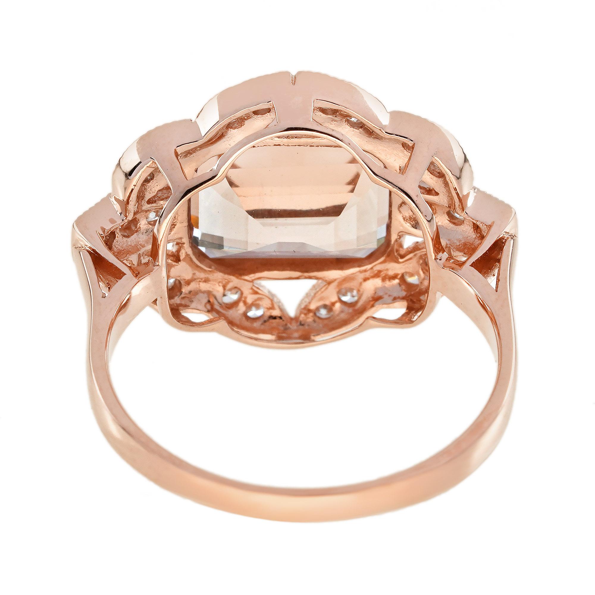 Anello con morganite e diamanti in oro rosa in stile Art Déco In condizioni Nuovo in vendita a Oakton, VA