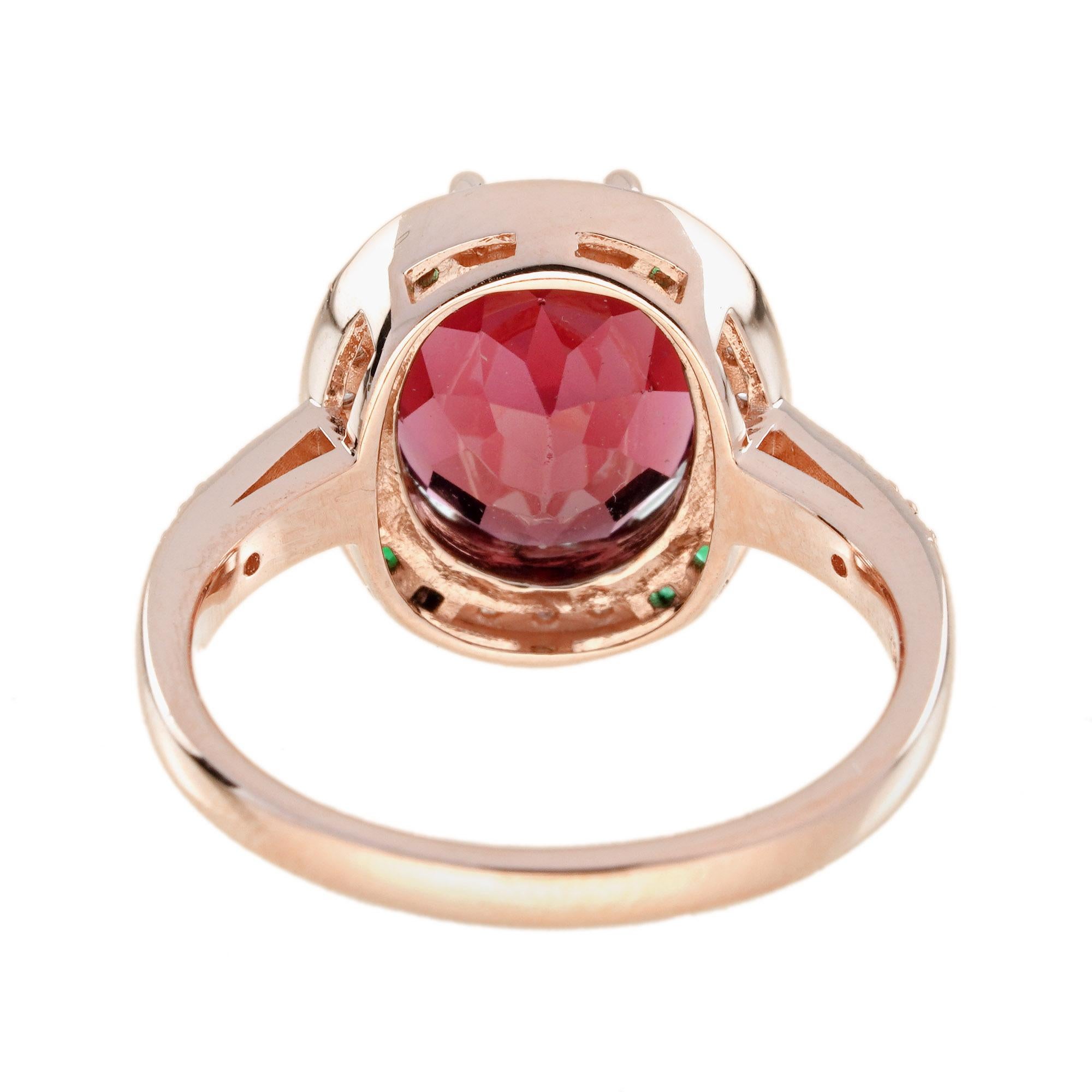 Anello con tormalina rosa e diamante smeraldo di forma ovale in stile Art Deco in oro rosa 14 carati In condizioni Nuovo in vendita a Oakton, VA