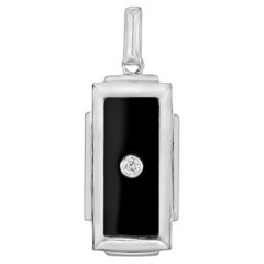 Diamond Onyx Art Deco Style Rectangular Shape White Gold Pendant