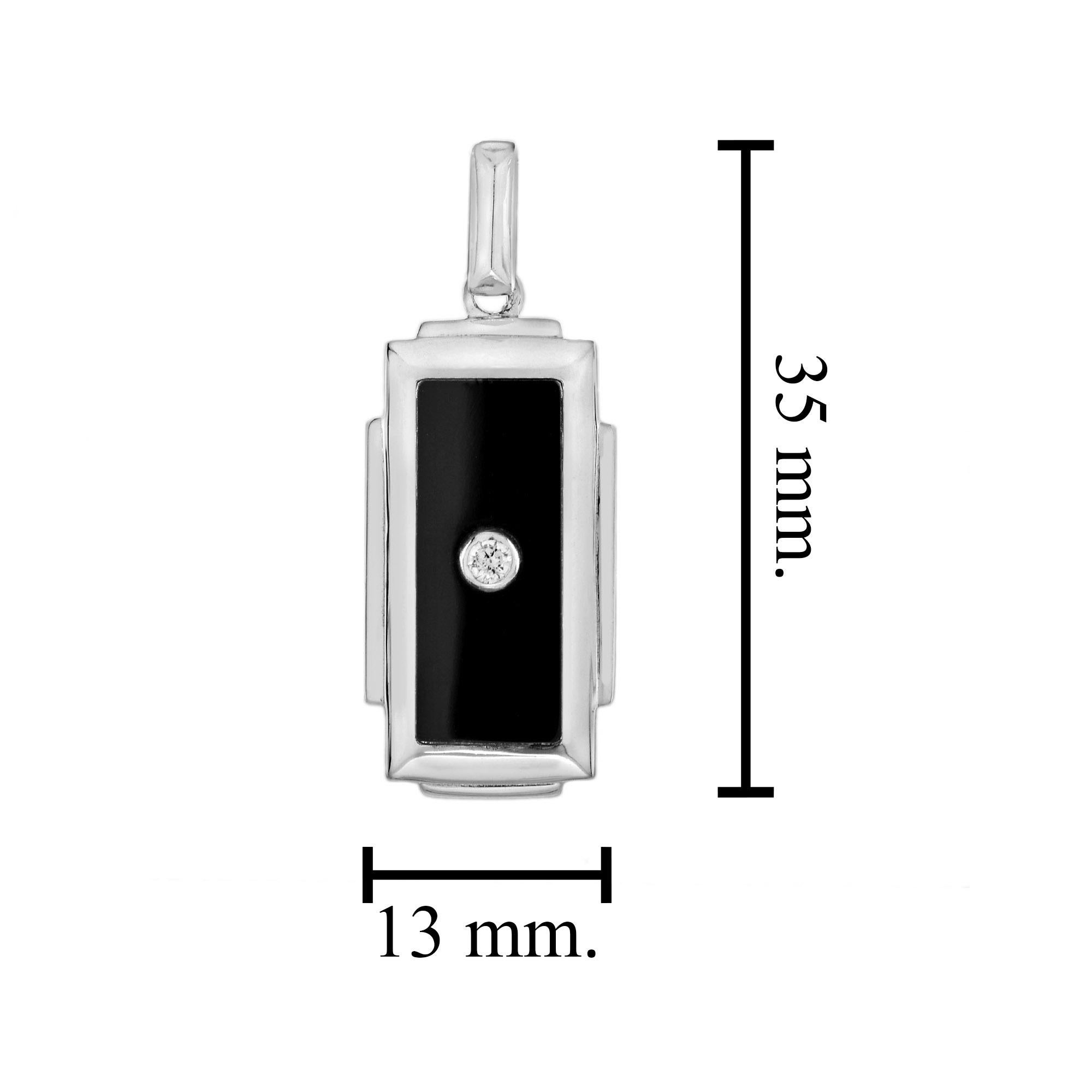 Diamond Onyx Art Deco Style Rectangular Shape White Gold Pendant In New Condition For Sale In Oakton, VA