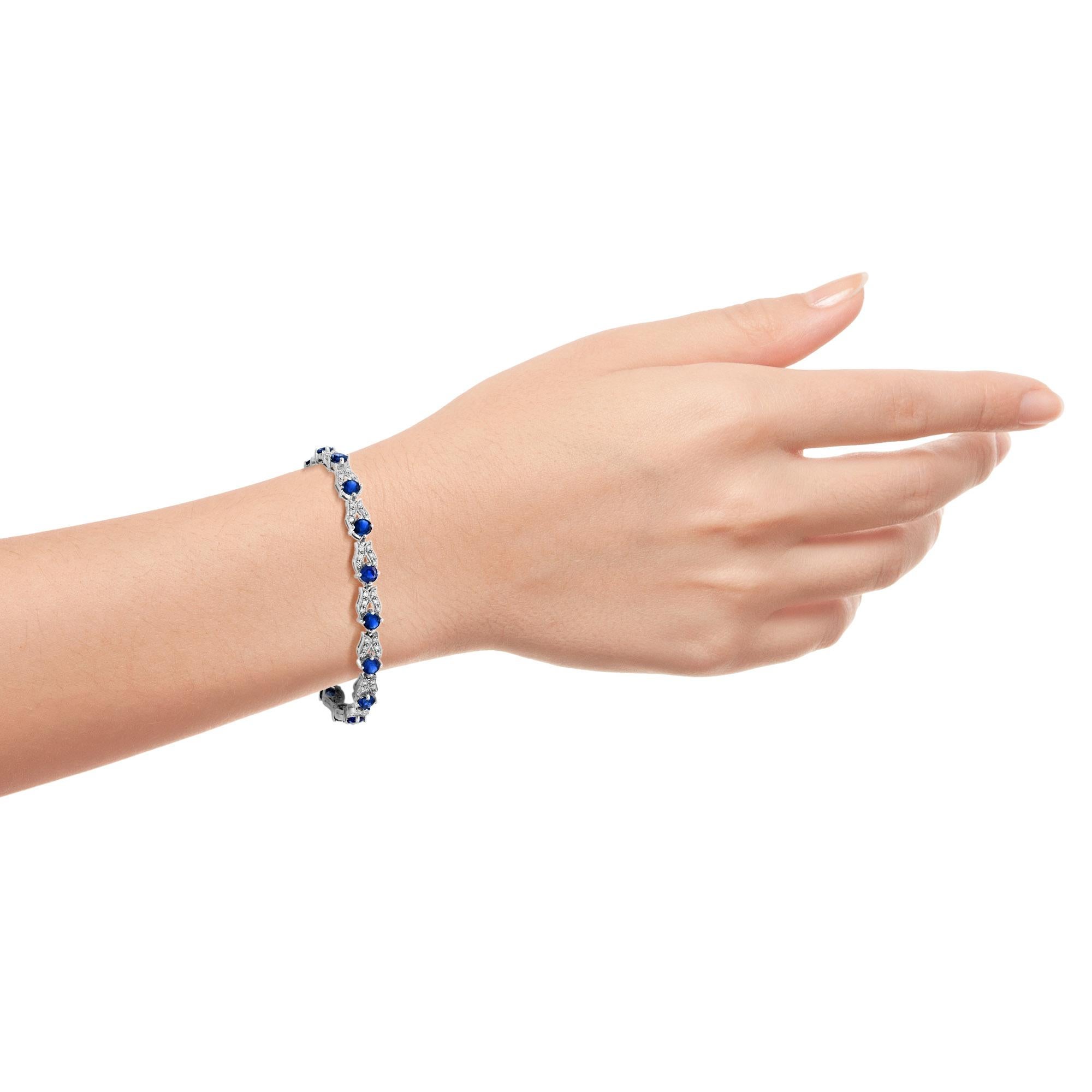 Bracelet d'or blanc à maillons en saphir bleu et diamant d'inspiration Vintage A Link Pour femmes en vente