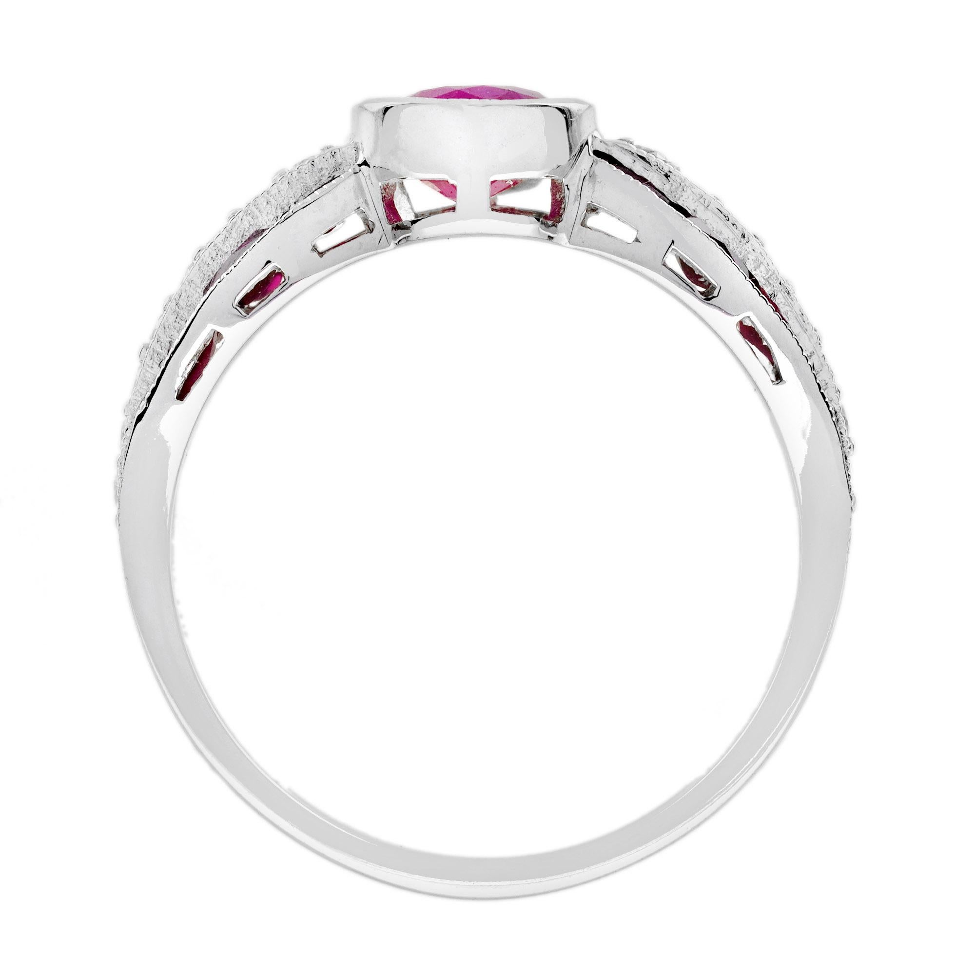 Bague de style Art déco en or blanc 14K avec rubis et diamants Neuf - En vente à Oakton, VA