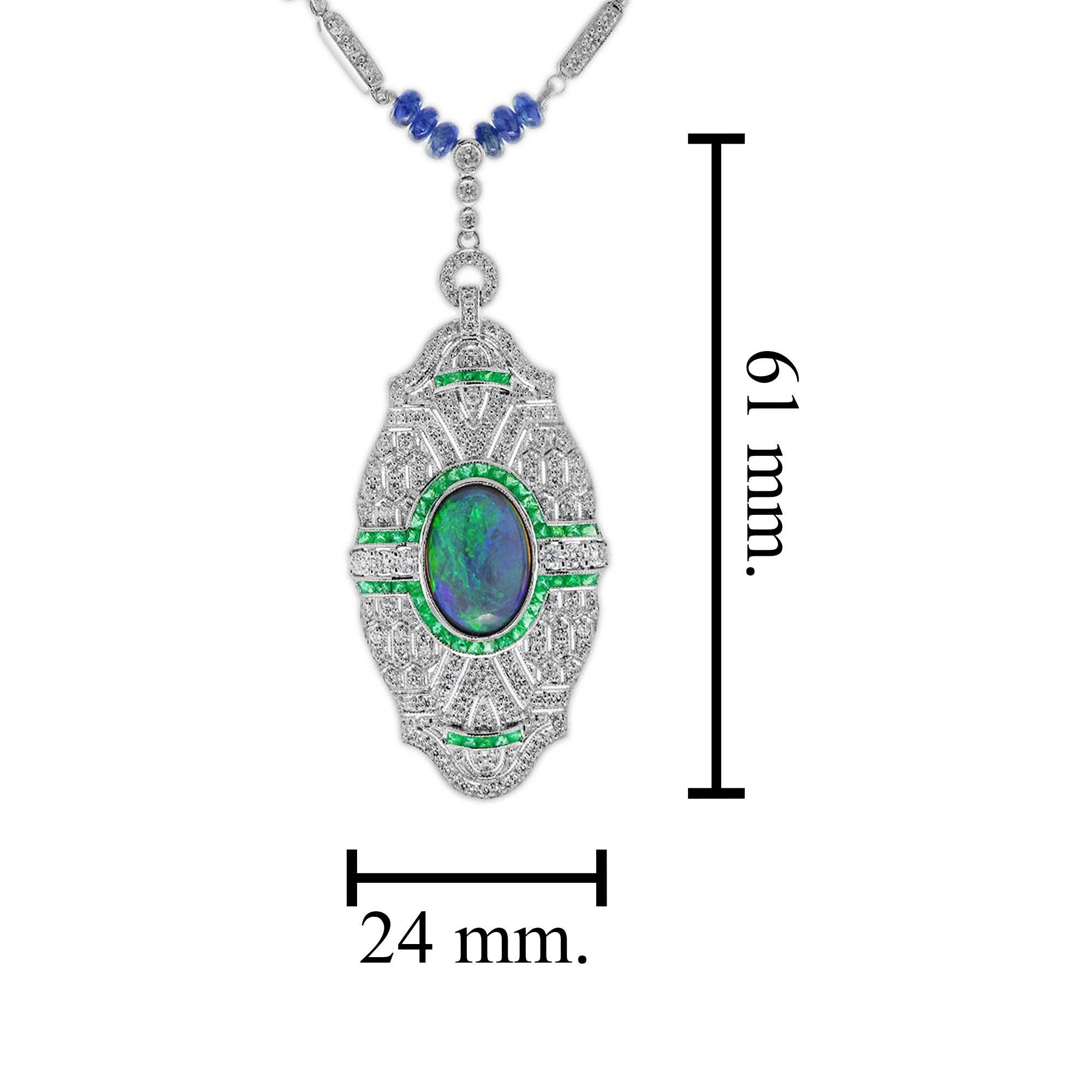 Schwarzer Opal & Smaragd Saphir und Diamant Art Deco Stil Weißgold Halskette im Zustand „Neu“ im Angebot in Oakton, VA