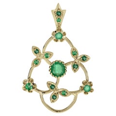 Colgante Oro Amarillo Esmeralda Verde Estilo Vintage Floral y Hojas