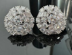 Boucheron Diamond Round & Baguette 18K White Gold Vintage Statement Earrings