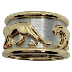 Anello Cartier Vintage Panthere Walking Panther bicolore in oro bianco e giallo 18 carati