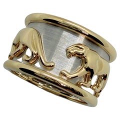 Anello Cartier Vintage Panthere Walking Panther bicolore in oro bianco e giallo 18 carati