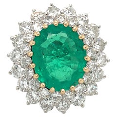 14K Two-Tone Gold Emerald and Diamond Ring, 6ct Emerald, Circa 1960s