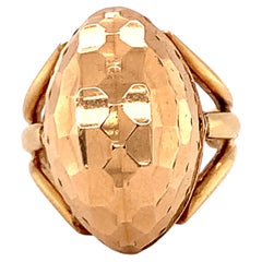 Retro Marquise-Shaped Hammered Rose Gold Ring, Circa 1940s