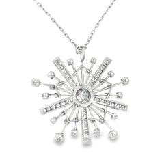 Mid-Century Diamond Snowflake Starburst Platinum Pendant, Circa 1950s