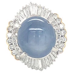 Mid-Century Star Sapphire and Diamond Ring in Platinum and Gold, Circa 1950s