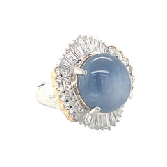 Mid-Century Star Sapphire and Diamond Ring in Platinum and Gold, Circa 1950s