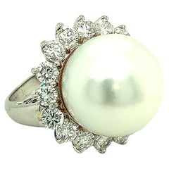 Mid-Century Cultured Pearl and Diamond Platinum Ring, circa 1950s