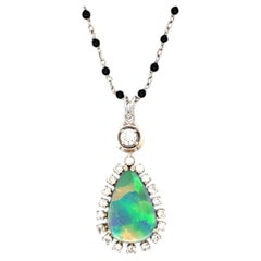 Black Opal & Diamond 18K White Gold Pendant, 4.5ct, 1950s