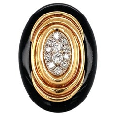 Emis Beros 18K Gold Diamond & Onyx Ring, Signed, Circa 1970s