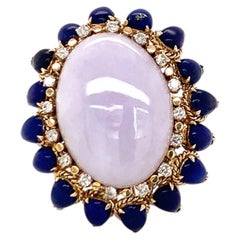 Lavender Jade, Lapis Lazuli & Diamond 14K Gold Cocktail Ring, 25ct, 1960s