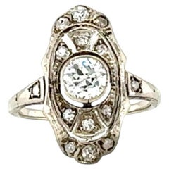 Edwardian 1910s Diamond Filigree Ring, 0.45ct Old Mine Cut, 14K White Gold