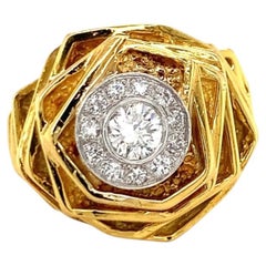 Diamond Stacked Gold Cocktail Ring, Circa 1970s