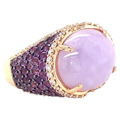 Certified Lavender Jadeite, Amethyst and Diamond 18K Rose Gold Cocktail Ring