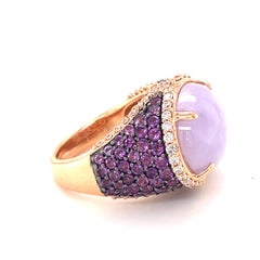 Certified Lavender Jadeite, Amethyst and Diamond 18K Rose Gold Cocktail Ring