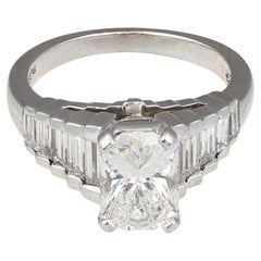GIA Certified 1.79ct Radiant Diamond Platinum Ring, Tiered Baguettes