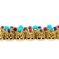 Balogh 18K Gold Ruby, Sapphire, and Turquoise Cabochon Bracelet, Circa 1960s