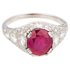 Art Deco Unheated Burmese Ruby and Diamond Platinum Ring, AGL Certified, Circa 1