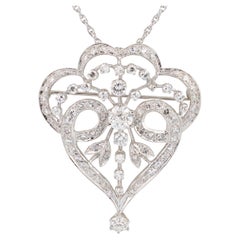 Edwardian Diamond Heart Pendant/Brooch, 14K White and Yellow Gold, Circa 1910