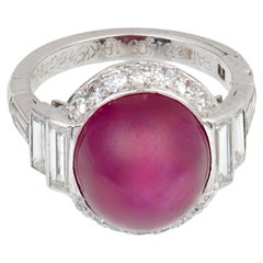 No-Heat Burmese Star Ruby Ring, AGL 11ct, Art Deco Platinum Setting