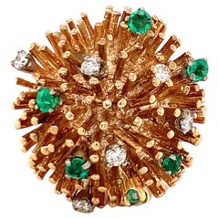 0.4ct Diamond and 0.5ct Emerald Starburst Ring, 14K Gold, Circa 1970s