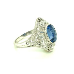 Edwardian 3.50 Carat Sapphire and 0.75ct Diamond Platinum Ring, Circa 1910