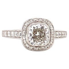 Diamond Halo Engagement Ring, 1.14ct Cushion Brilliant, 18K White Gold, Bezel Se