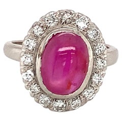 Mid-century Star 3.0ct Ruby and 0.5ct Diamond Palladium Ring, circa 1950s
