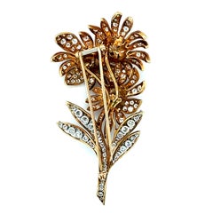 1970s 4.5ct Diamond Floral Sunburst Brooch, 18K Yellow Gold and Platinum
